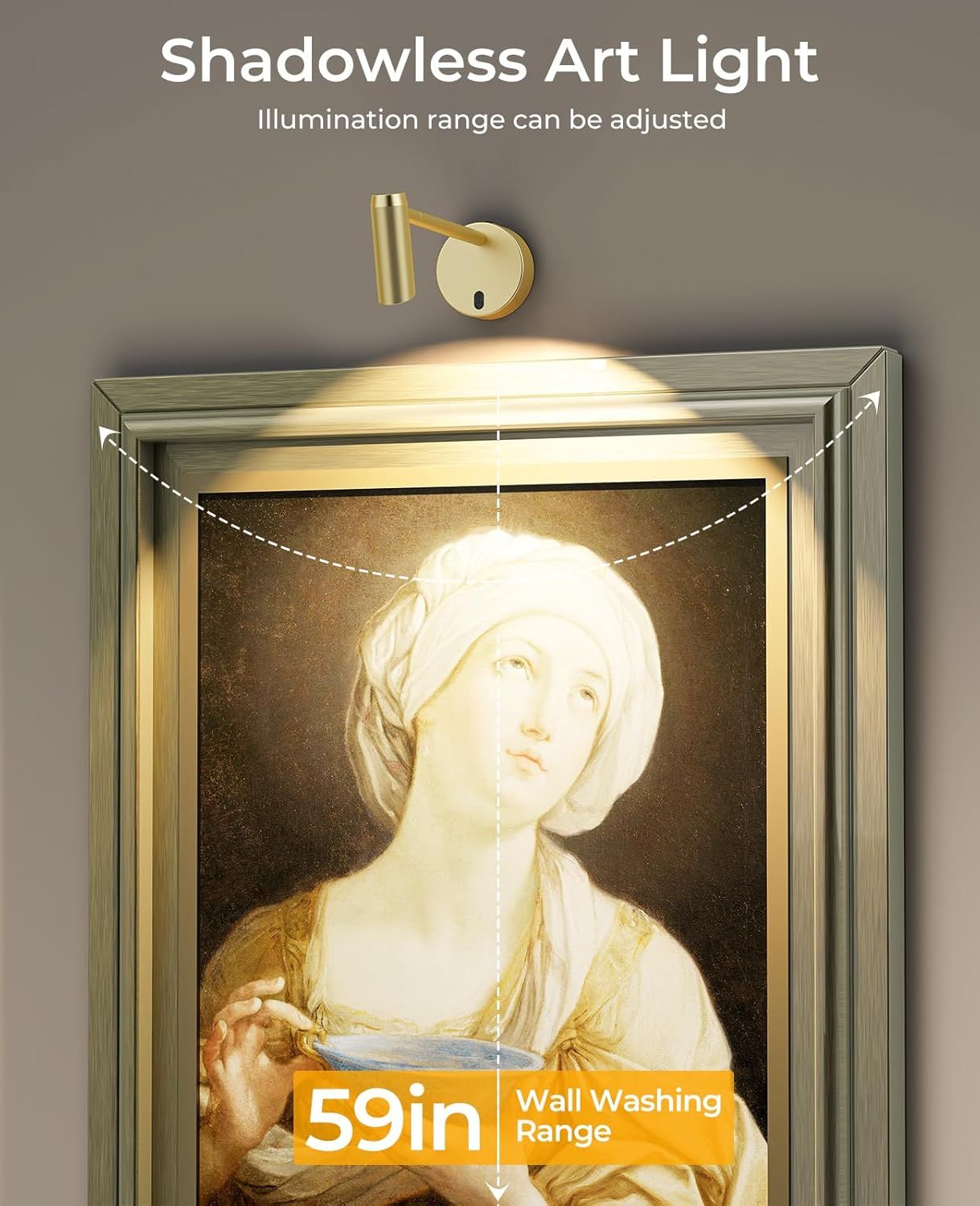 Battery Operated Dimmable Picture Wall Light with Remote Control for Art and Gallery - Gold