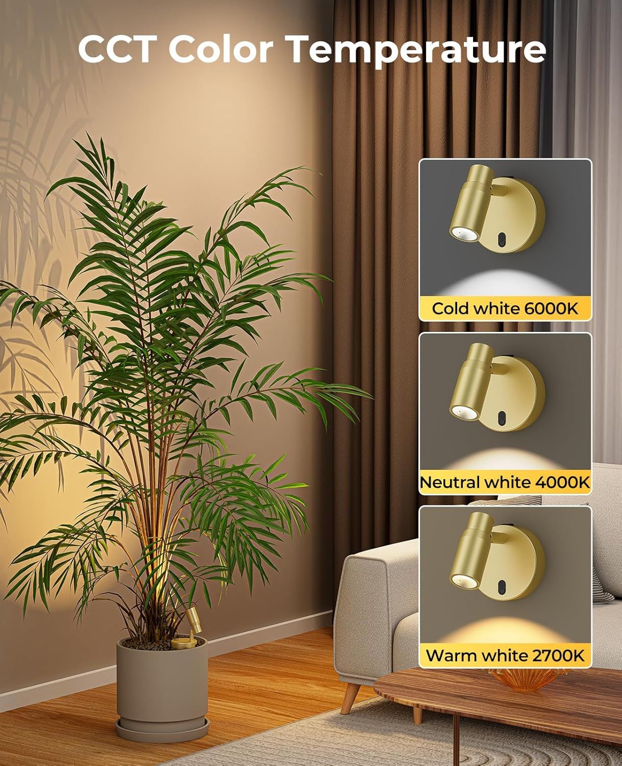 Rechargeable Indoor Dimmable CCT Spot Light with Remote and Timer, 6000mAh Battery - Gold