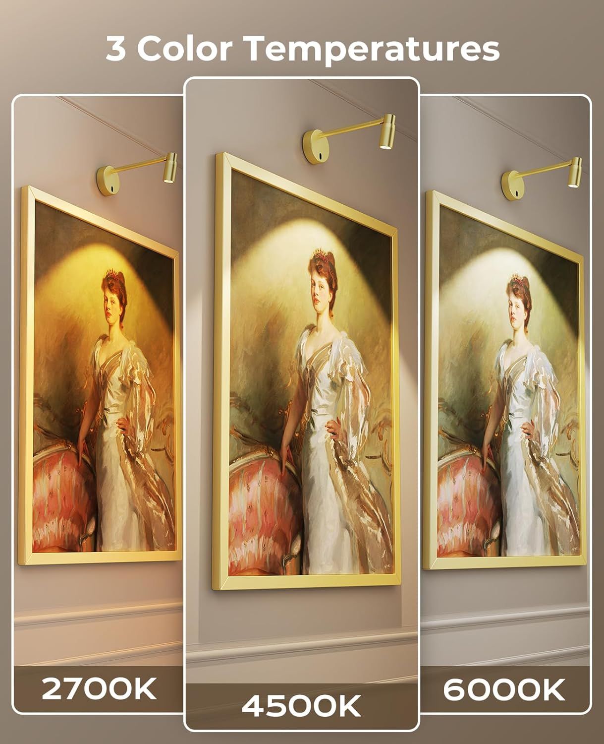 Zoomable Battery Operated Dimmable Picture Light with Remote - Gold