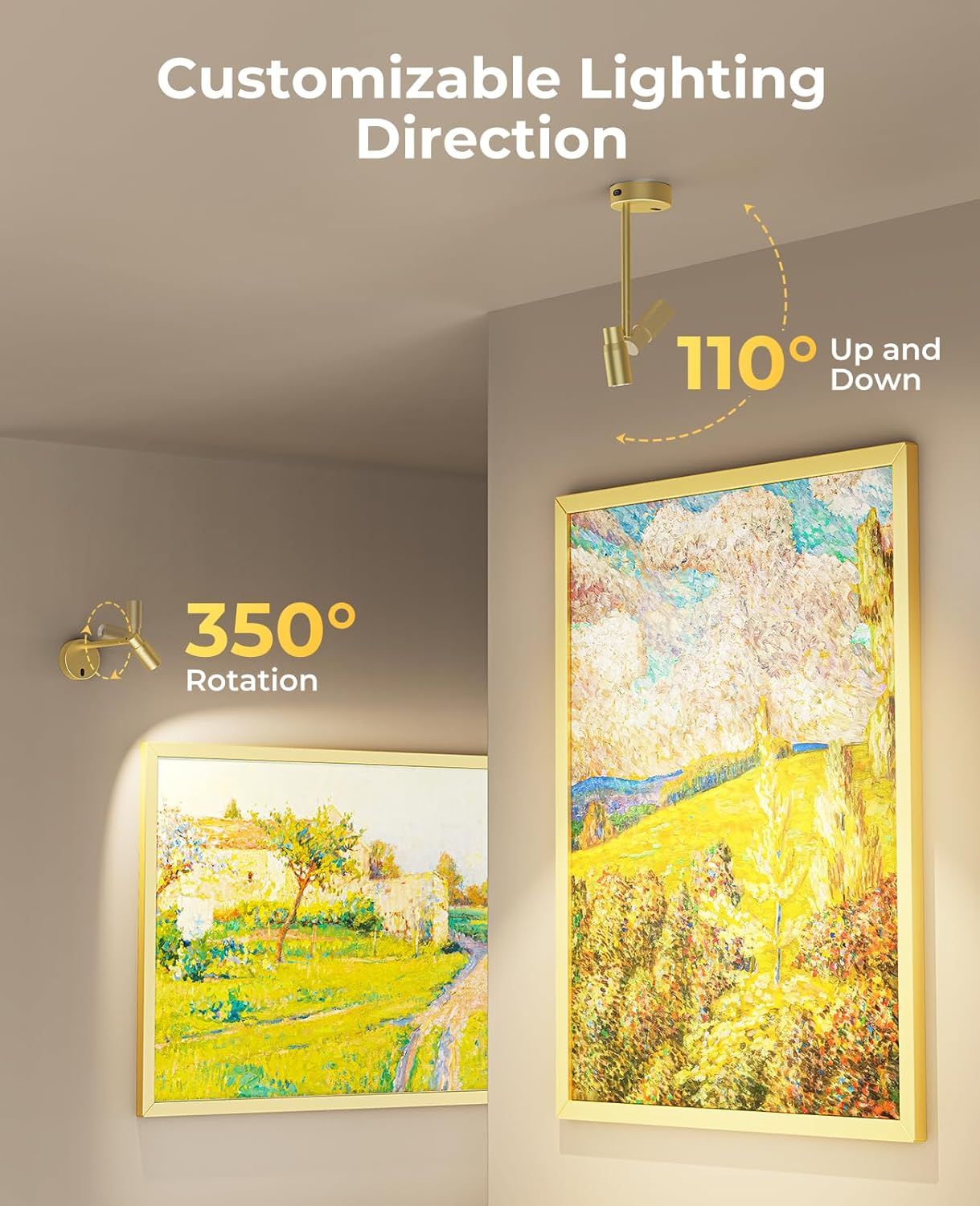 Dimmable Battery Operated Picture Light with Remote for Wall Art and Paintings - Gold