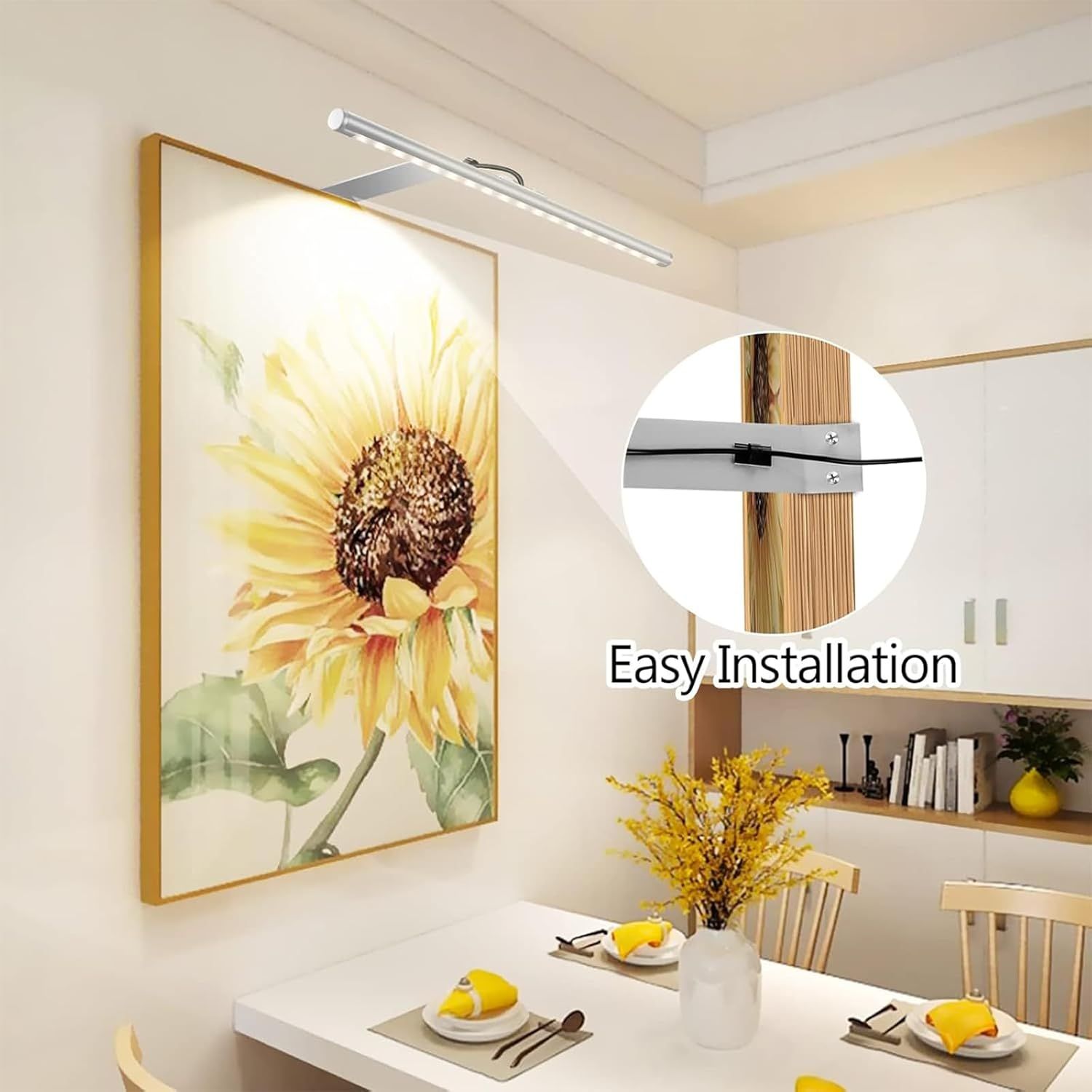 13.5in LED Picture Light for Wall Plug-In or Hardwired with Remote, 3000K Warm White Dimmable Timer - Silver