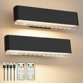 Battery Operated Wireless Wall Sconce Set of 2 with Remote & Touch Control, 3 Color Temperatures, 360° Rotatable LED Wall Lights - Black