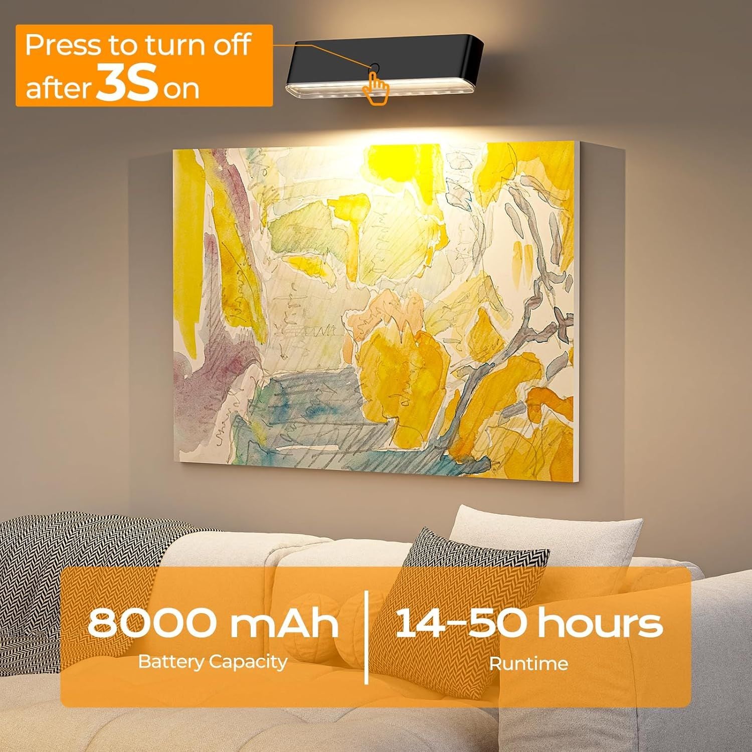 Battery Operated Wireless Wall Sconce Set of 2 with Remote & Touch Control, 3 Color Temperatures, 360° Rotatable LED Wall Lights - Black