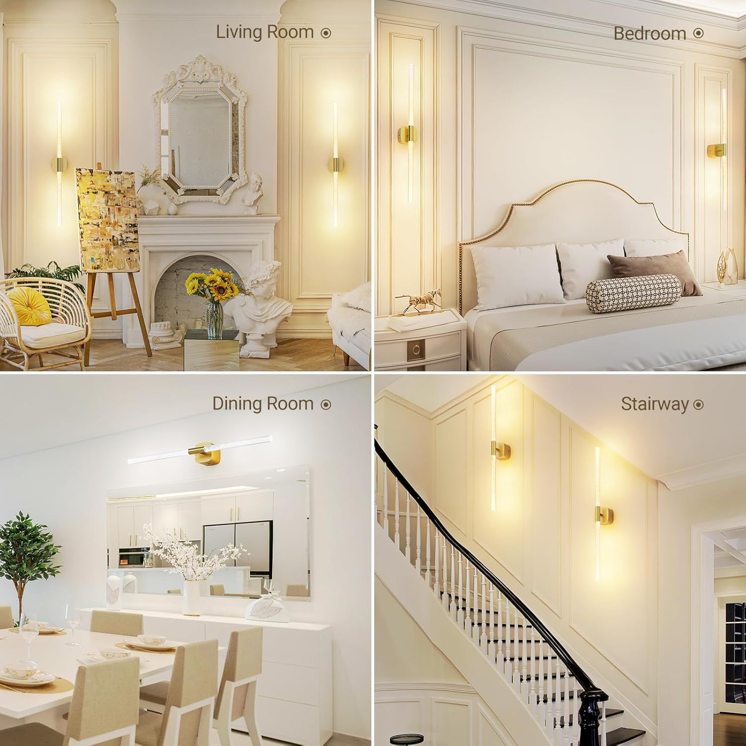 23.62 Inch Rechargeable Battery Operated Wall Sconce Set of 2 with Remote and Touch - Gold