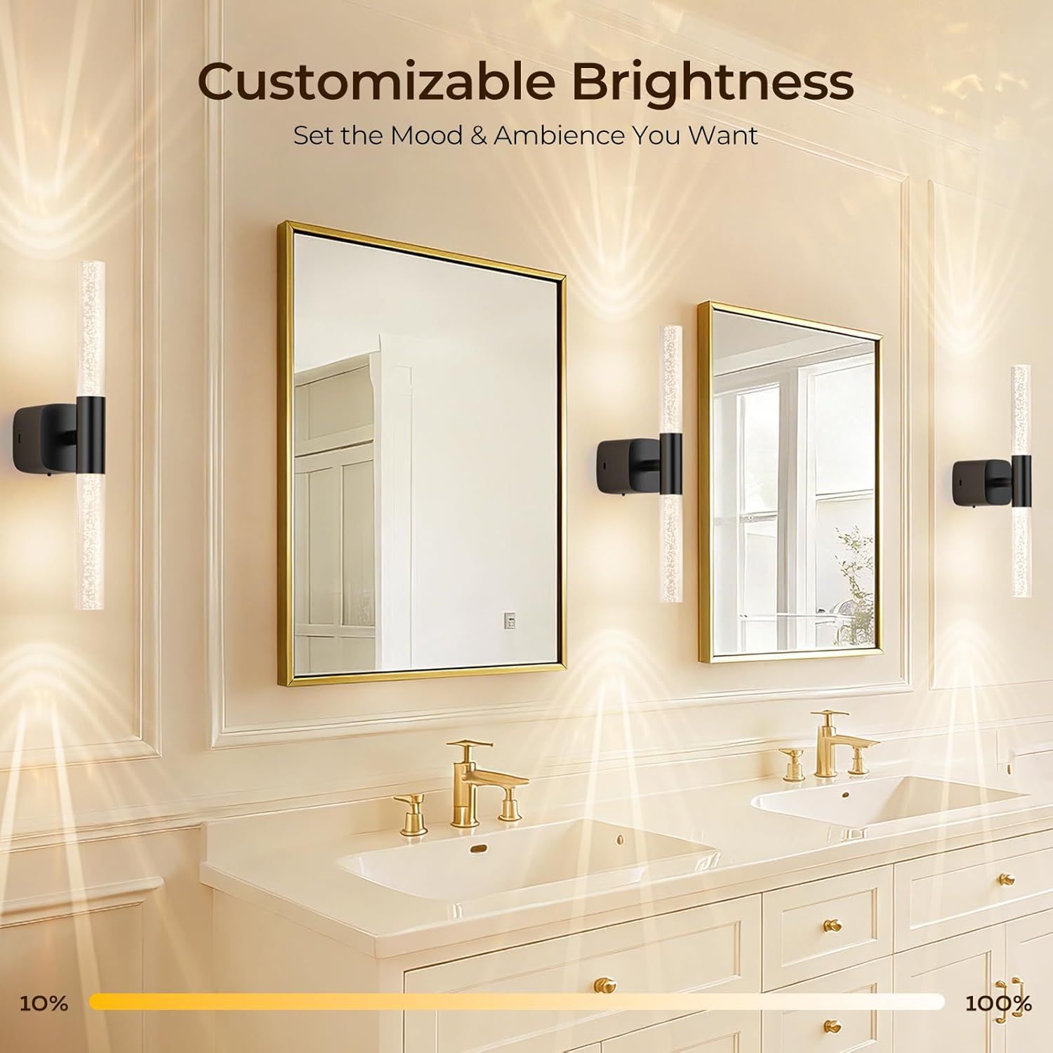 Rechargeable Battery Operated Crystal Wall Sconce Set of 2 16" Dimmable CCT 350° Rotate with Remote - Black