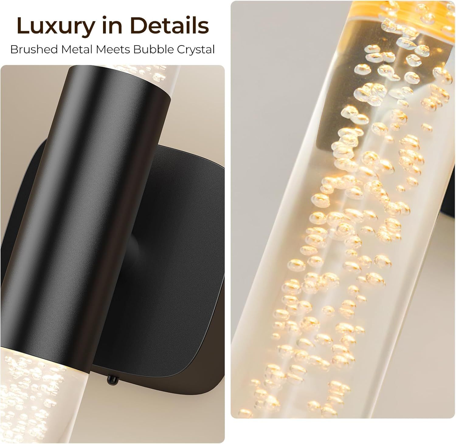 Rechargeable Battery Operated Crystal Wall Sconce Set of 2 16" Dimmable CCT 350° Rotate with Remote - Black