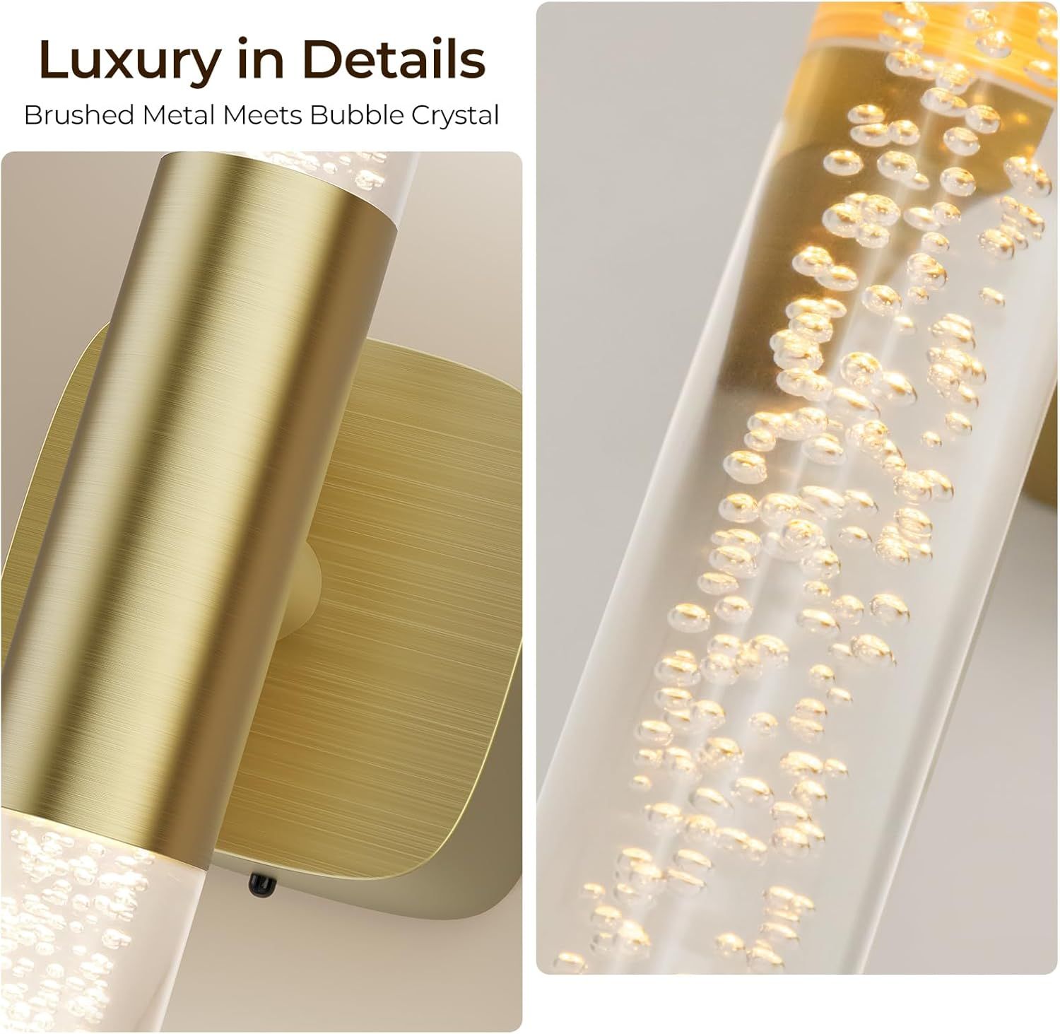Rechargeable Battery Operated Wall Sconce Set of 2 with 12000mAh Wireless Dimmable LED Lights, 16" - Brushed Gold