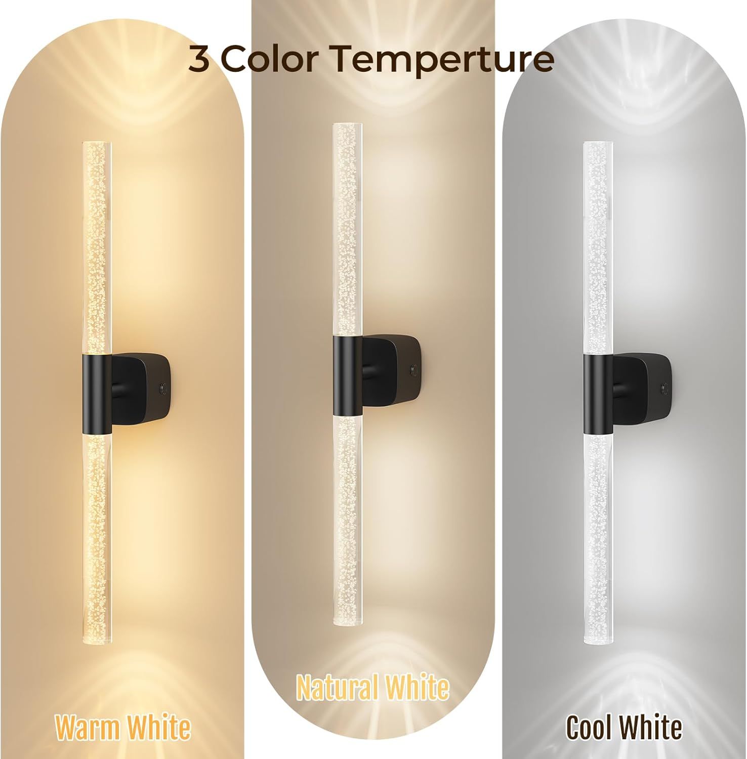 Rechargeable Battery Operated Wall Sconce Set of 2 with Remote Dimmable 350° Rotate - Black