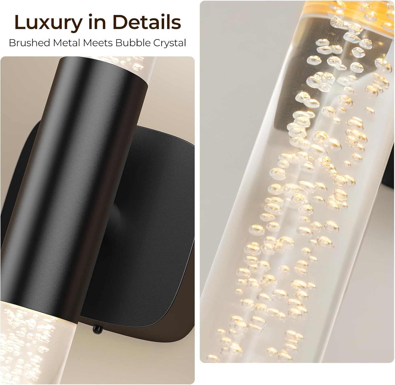 Rechargeable Battery Operated Wall Sconce Set of 2 with Remote Dimmable 350° Rotate - Black