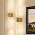 Battery Operated Rechargeable Wall Sconce Set of 2 24" Crystal Acrylic 350° Rotate Dimmable CCT Wireless Remote - Brushed Gold