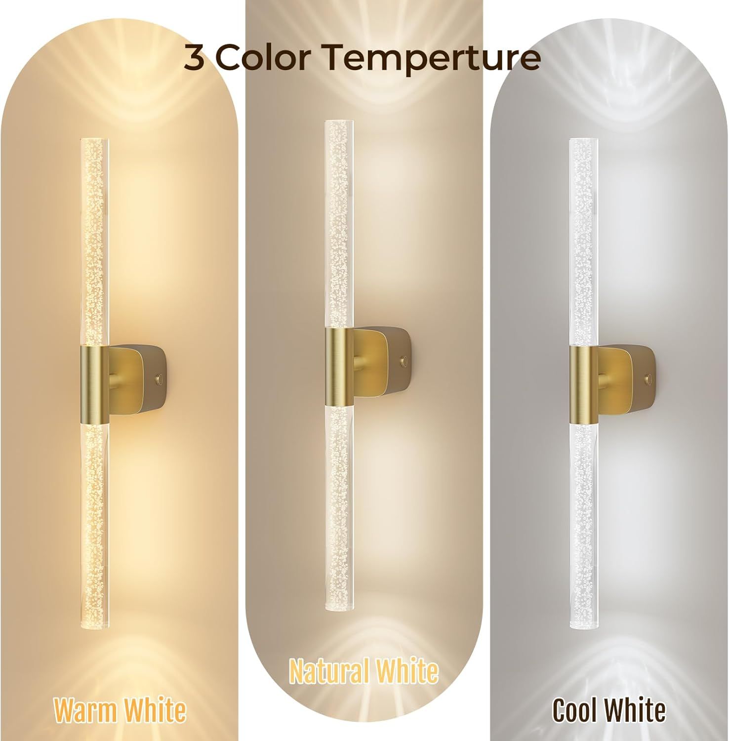 Battery Operated Rechargeable Wall Sconce Set of 2 24" Crystal Acrylic 350° Rotate Dimmable CCT Wireless Remote - Brushed Gold