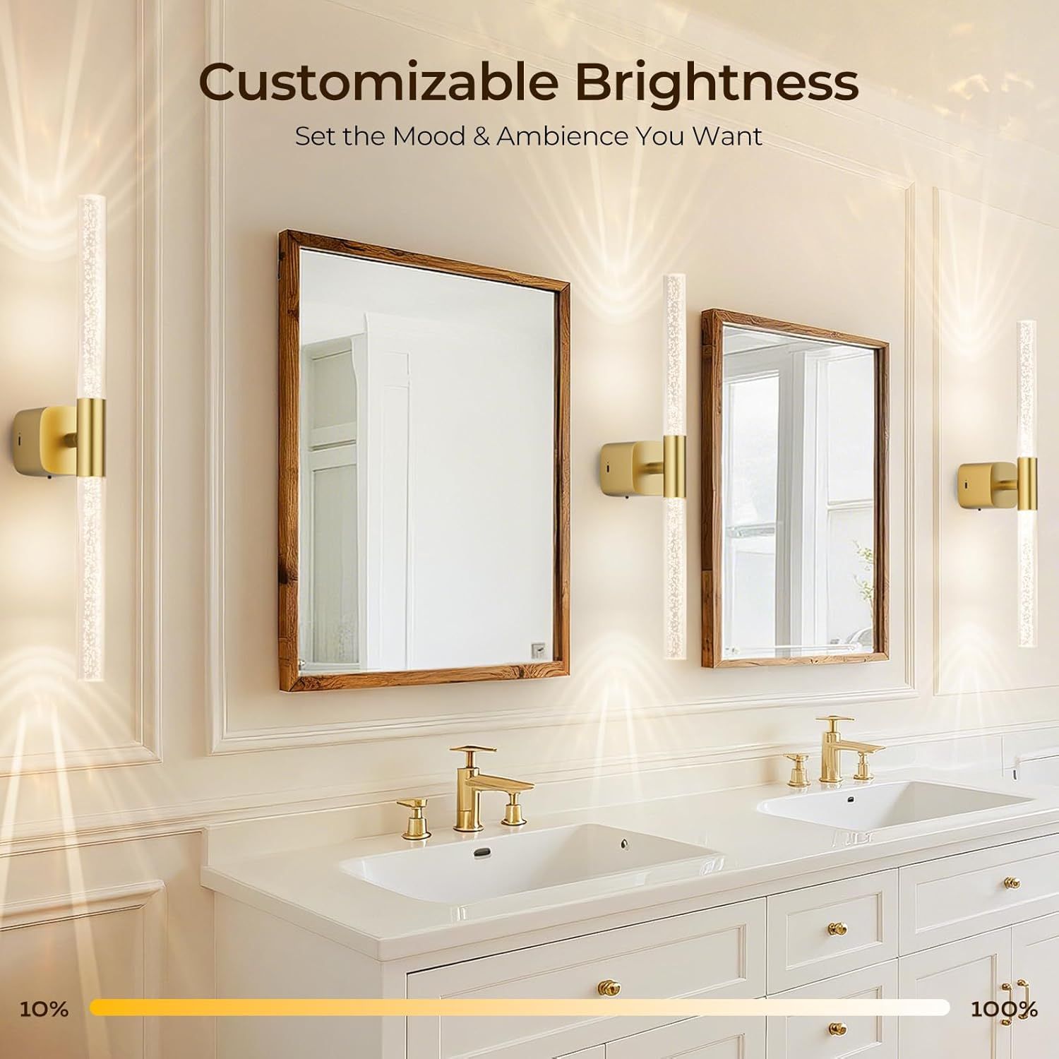 Battery Operated Rechargeable Wall Sconce Set of 2 24" Crystal Acrylic 350° Rotate Dimmable CCT Wireless Remote - Brushed Gold