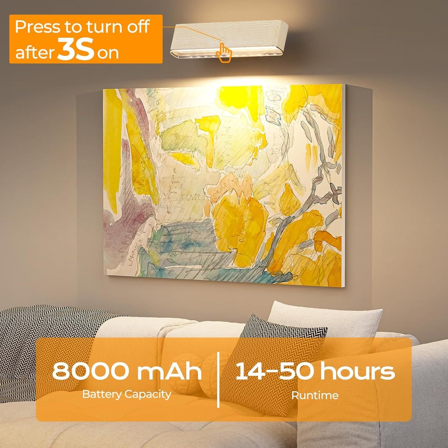 Magnetic Wireless Rechargeable LED Wall Sconce Set of 2 with Remote & Touch Control, 3-Color Temperature, 360° Rotatable - Beech