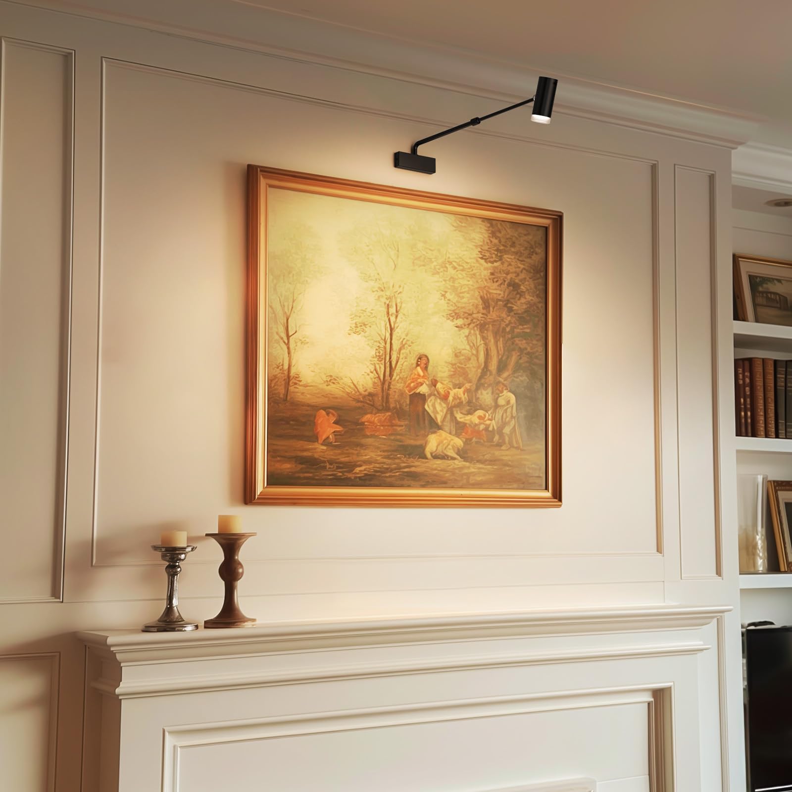 Rechargeable Adjustable Picture Light with Remote, 4000mAh Dimmable LED Art Wall Sconce - White