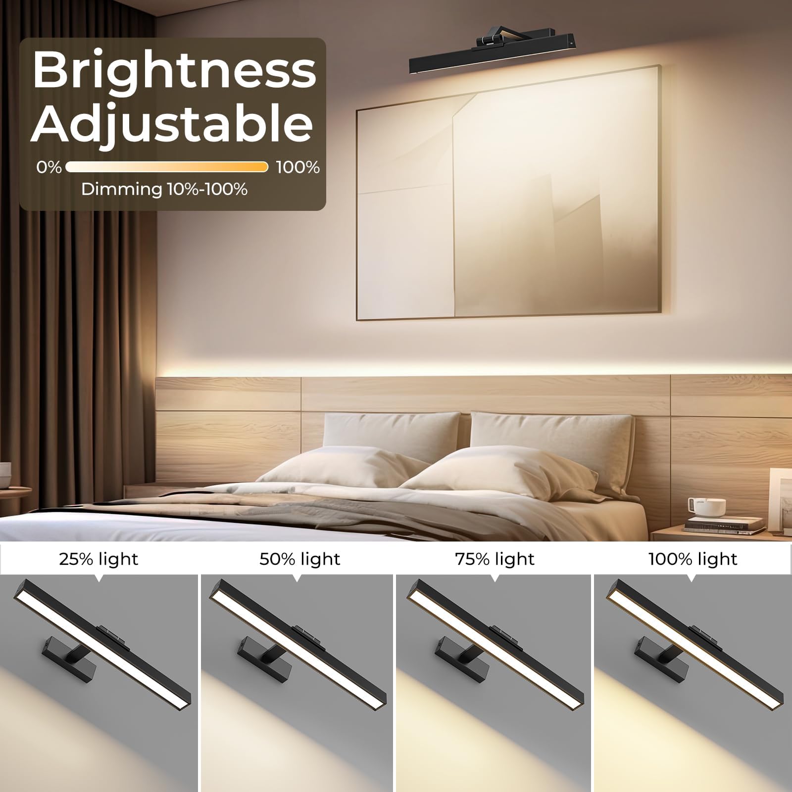 16in Battery Operated Dimmable Picture Light with Remote Control for Wall Art - Black