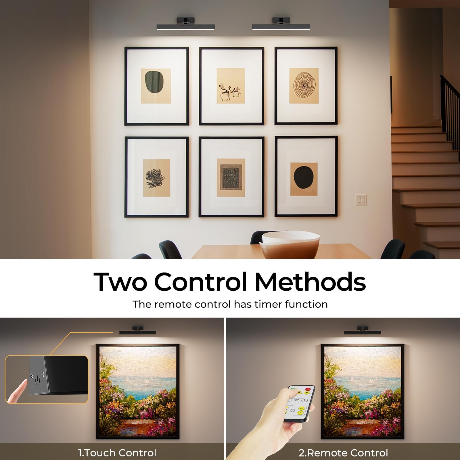 16in Battery Operated Dimmable Picture Light with Remote Control for Wall Art - Black