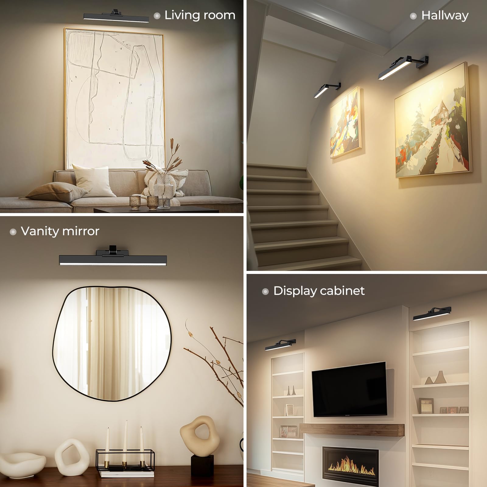 16in Battery Operated Dimmable Picture Light with Remote Control for Wall Art - Black