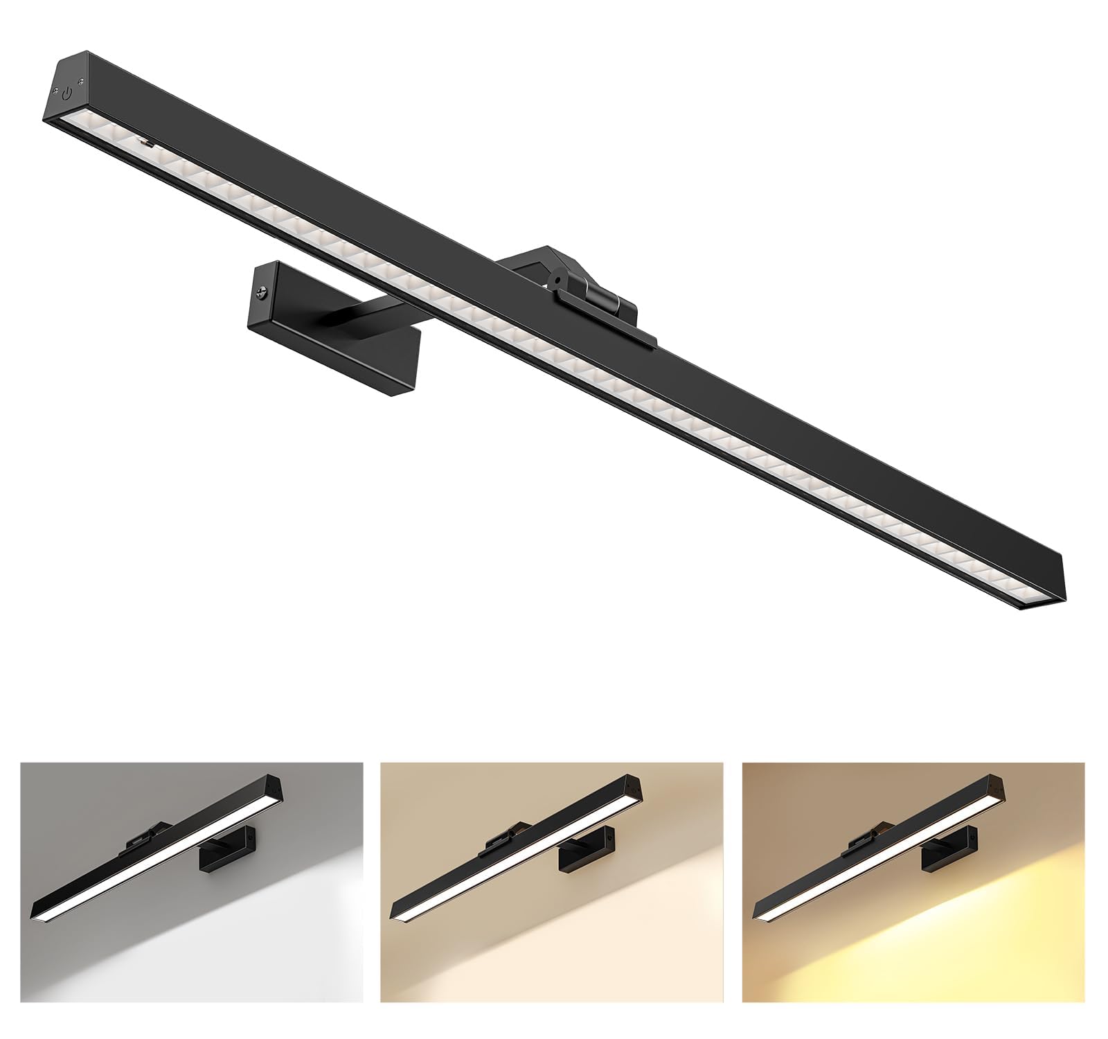 24in Battery-Powered CCT Dimmable Wall Picture Light with Remote Control - Black