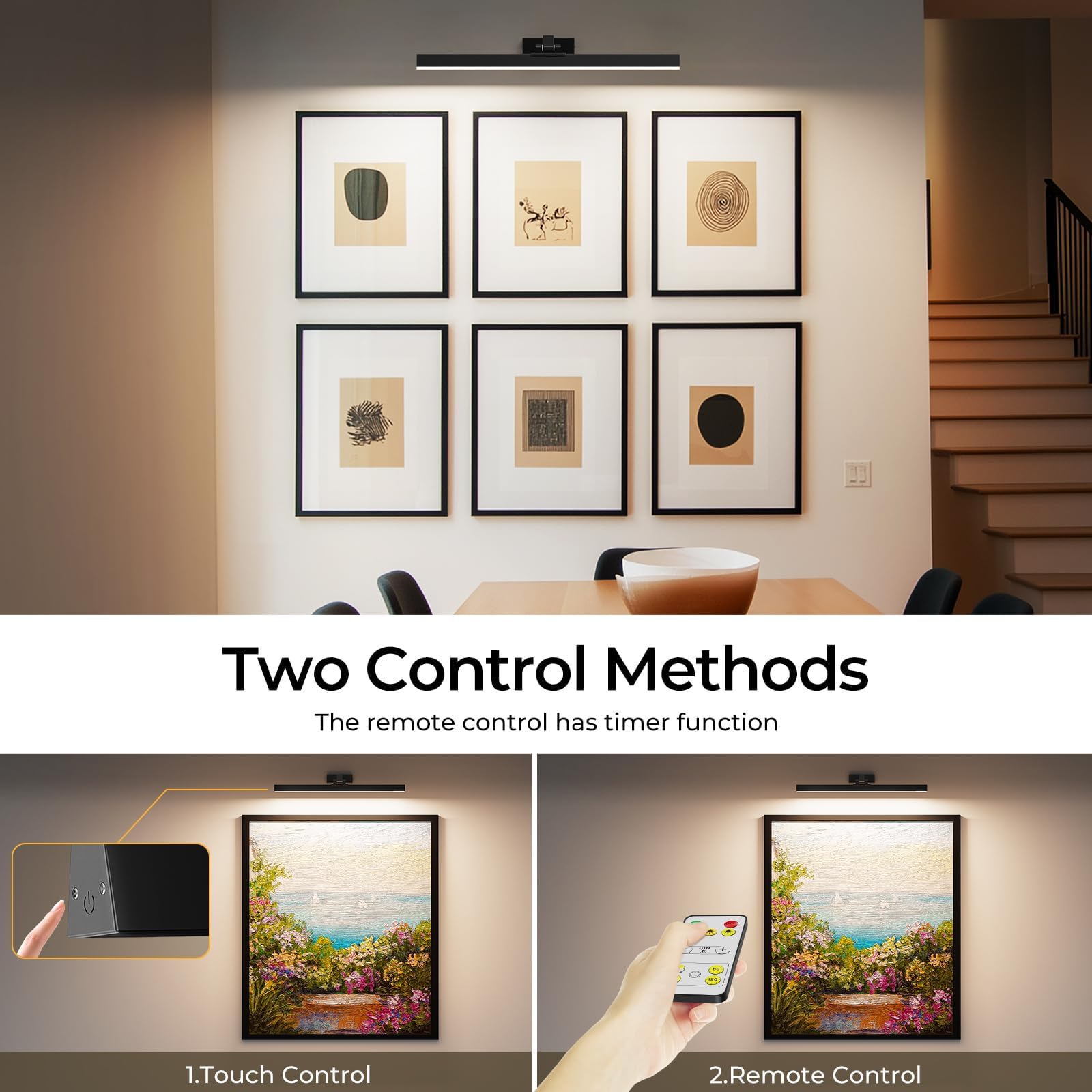 24in Battery-Powered CCT Dimmable Wall Picture Light with Remote Control - Black