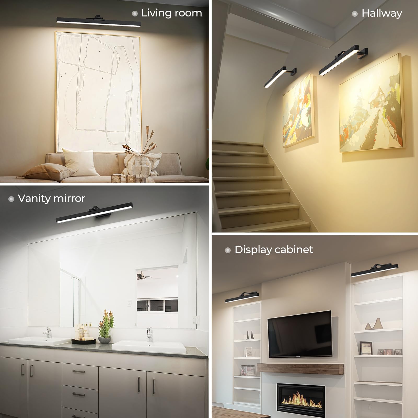 24in Battery-Powered CCT Dimmable Wall Picture Light with Remote Control - Black