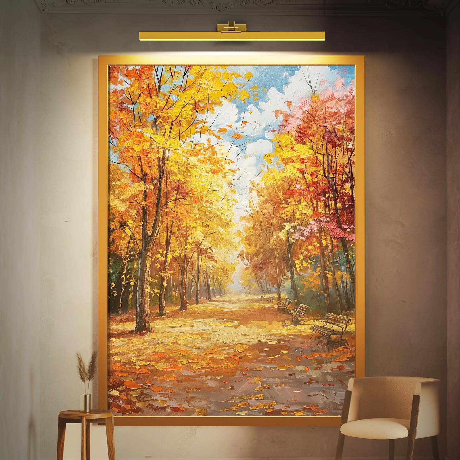 24in Battery-Powered Rechargeable Wall Picture Light with Remote Control, CCT Dimmable - Gold