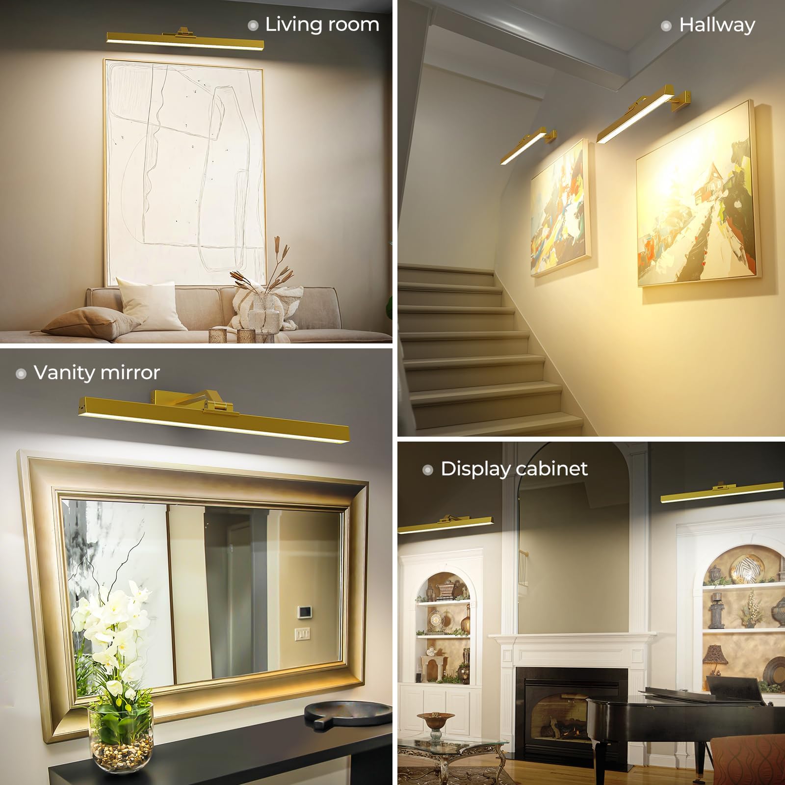 24in Battery-Powered Rechargeable Wall Picture Light with Remote Control, CCT Dimmable - Gold