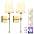 Rechargeable Battery Operated Wall Sconce Set of 2 with Remote, Dimmable RGB 3 Color Temperature, 5000mAh Indoor Wall Lamp - Gold