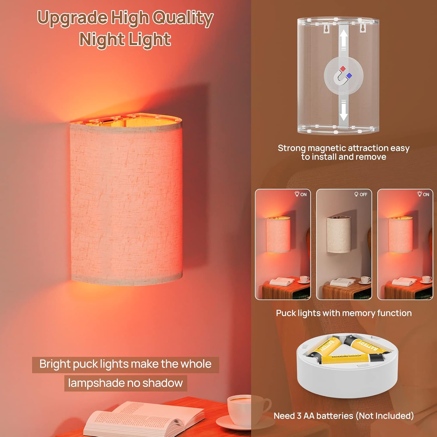 Battery Operated RGB Wall Lights 2 Pack with Remote Control, Rustic Boho Linen Shade Wall Sconces - Multicolor