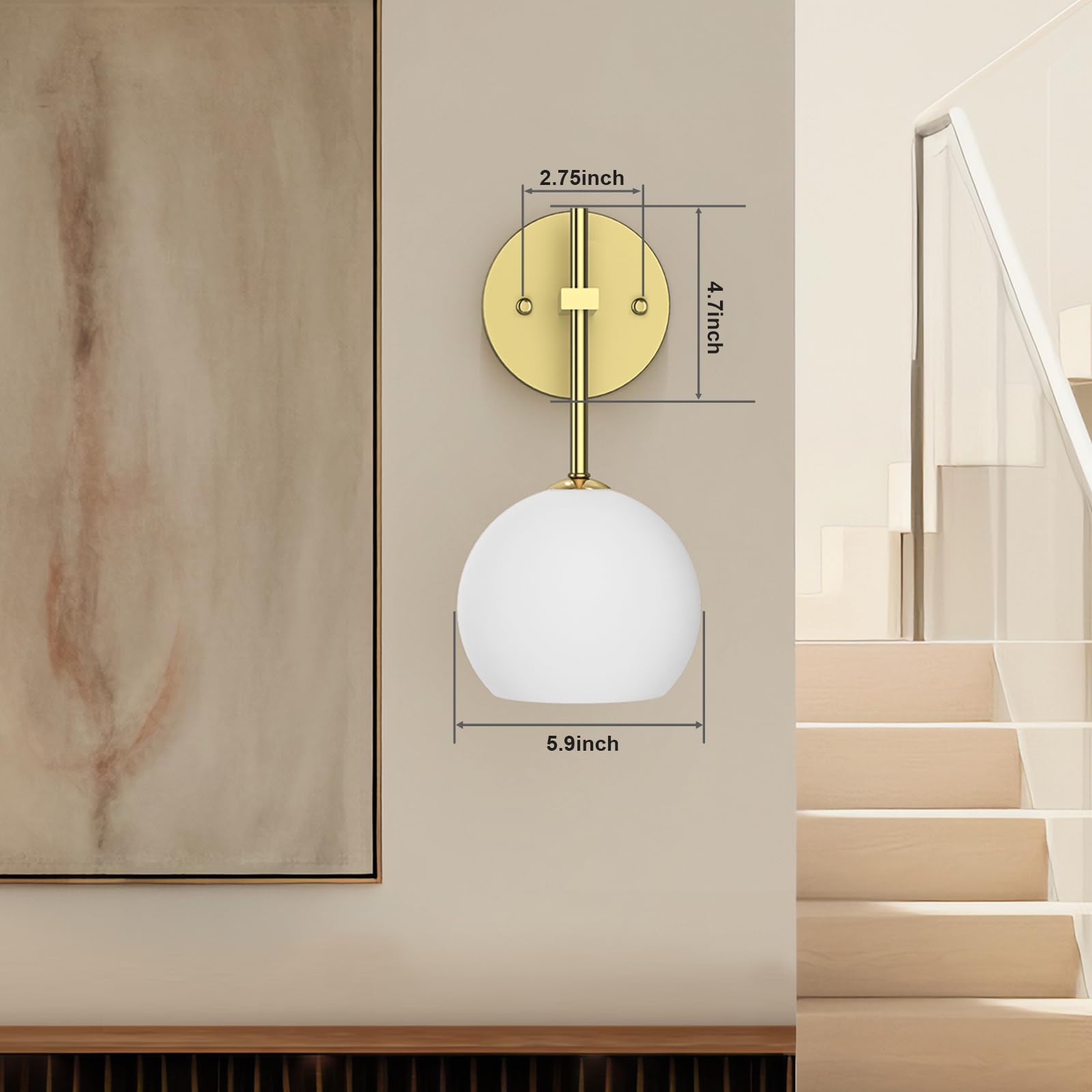 Rechargeable Battery Operated Indoor Wall Light with Remote, 3 Color Modes & RGB, Frosted Glass Wall Lamp 2 Pack - Gold