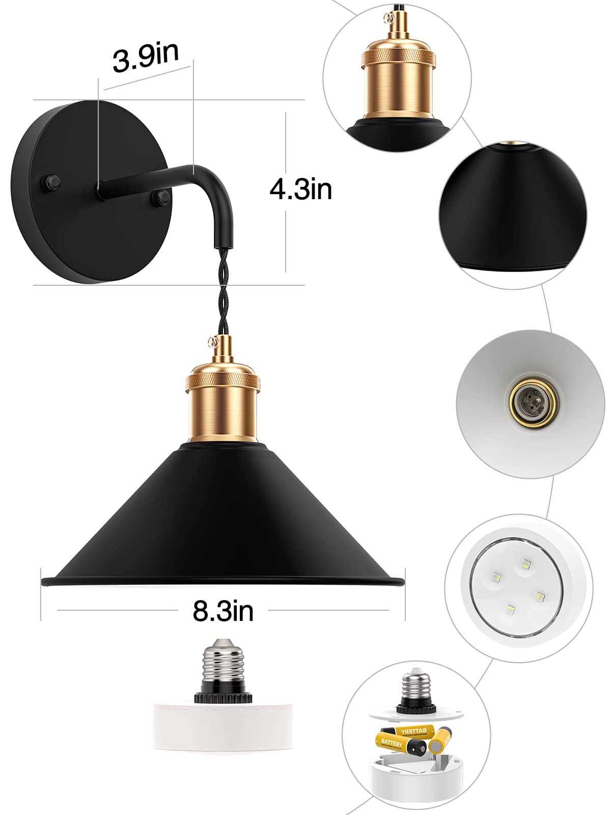 Battery Operated Wireless Wall Sconce Set of 2 with 13 RGB Colors, Dimmable Remote, Memory Function, Auto Timer - Multi-Color