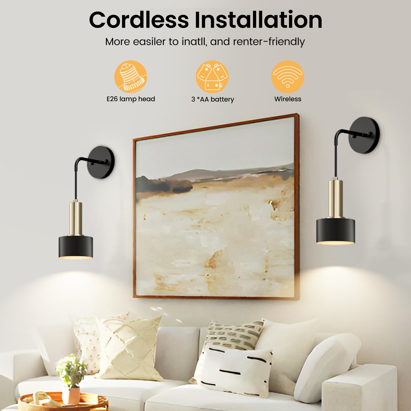 Battery Operated Dimmable RGB Wall Sconce Set of 2 with Remote - Indoor