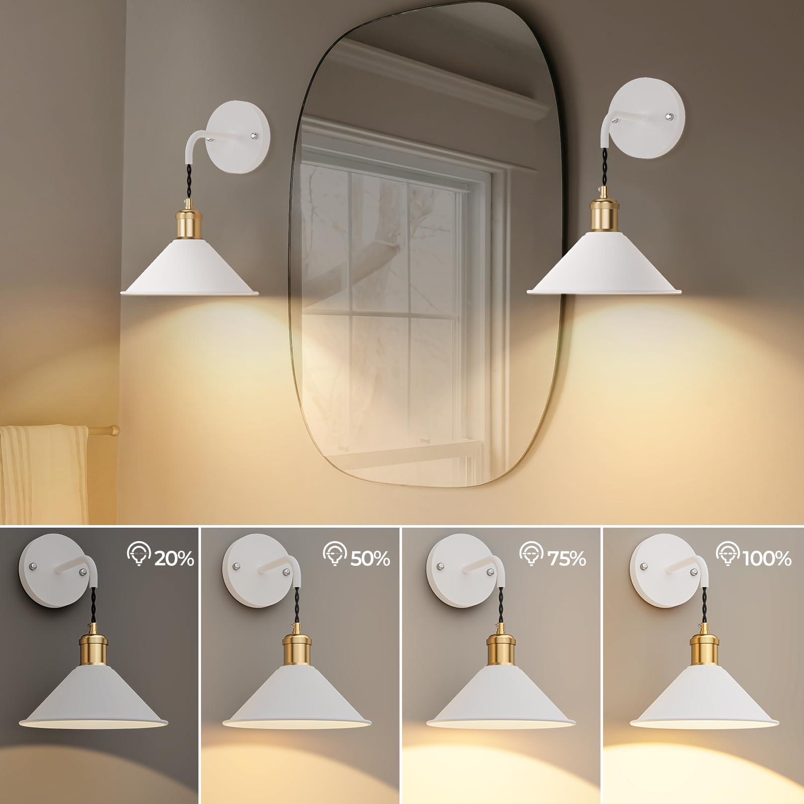 Battery Operated Wireless Wall Sconce Set of 2 with 13 RGB Colors, Dimmable Remote, Timer & Memory Function - Multi-Color