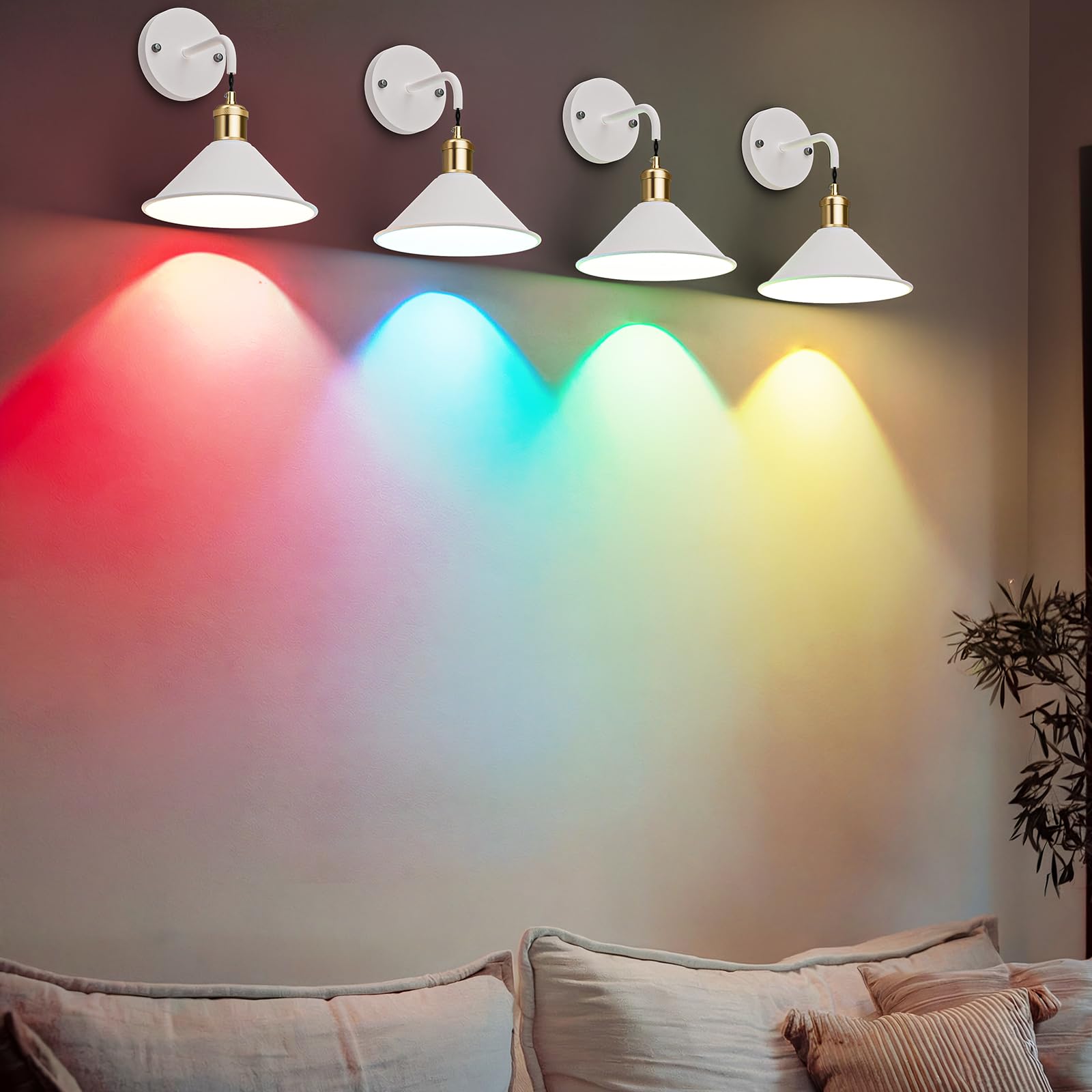 Battery Operated Wireless Wall Sconce Set of 2 with 13 RGB Colors, Dimmable Remote, Timer & Memory Function - Multi-Color