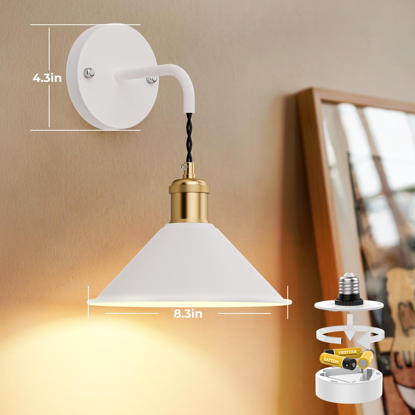 Battery Operated Wireless Wall Sconce Set of 2 with 13 RGB Colors, Dimmable Remote, Timer & Memory Function - Multi-Color