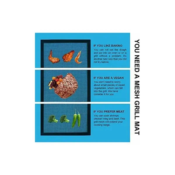 3 Pack Reusable Fibreglass Grill Mats 40 x 33 cm for Gas, Charcoal & Pellet Grills - Black