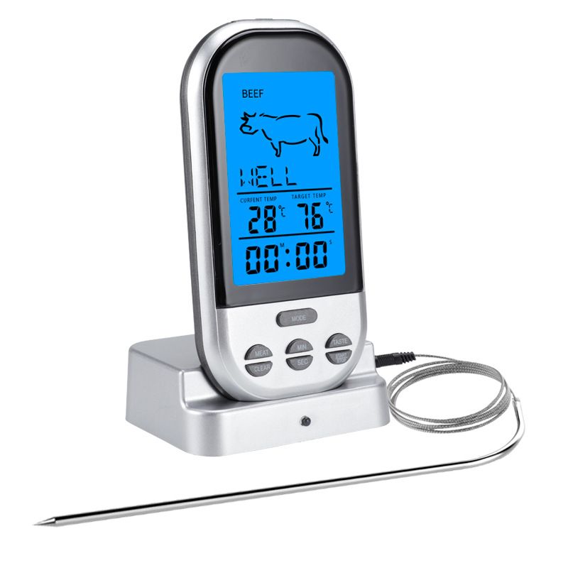 Wireless Digital Grill Thermometer with Dual Probes, LCD Display & 8 Meat Presets - Black