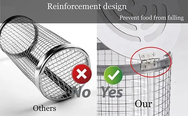 2 Pack Stainless Steel Rolling Grill Baskets with Hooks and Forks 31 cm & 21 cm - Silver