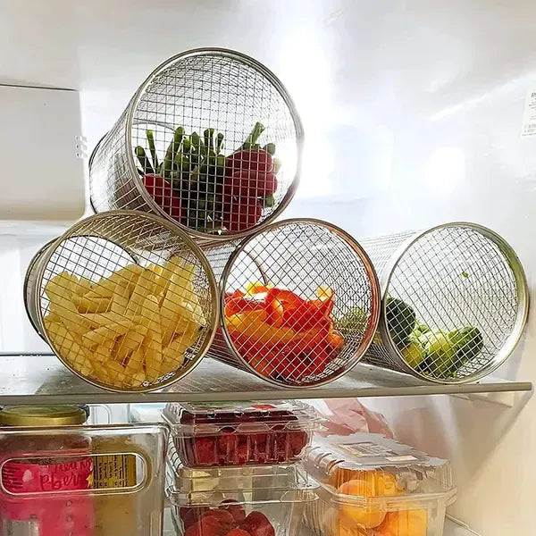 2 Pack Stainless Steel Rolling Grill Baskets with Hooks and Forks 31 cm & 21 cm - Silver