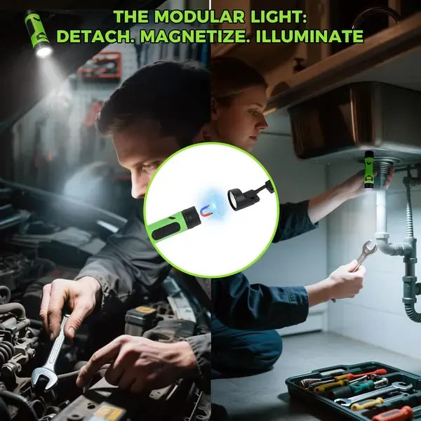 Magnetic LED Neck-Mounted BBQ Grill Light with Detachable Spotlights for Outdoor Cooking - Black and Green