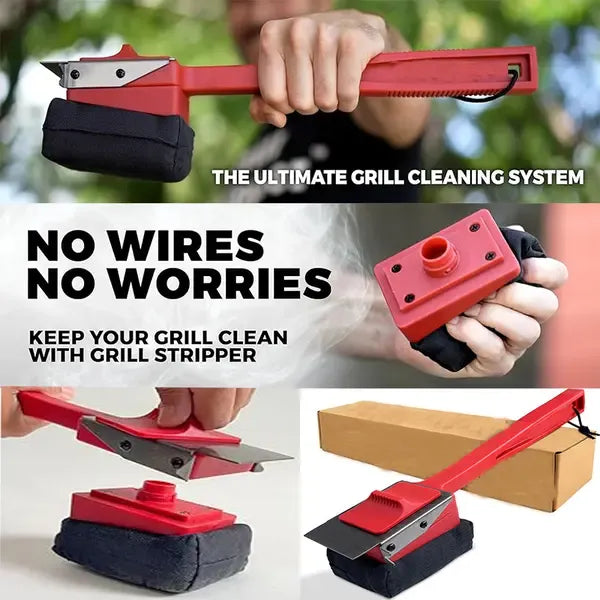 BBQ Grill Cleaning Sponge with Dual Handles Heat-Resistant for Warm Grill Grates - Red