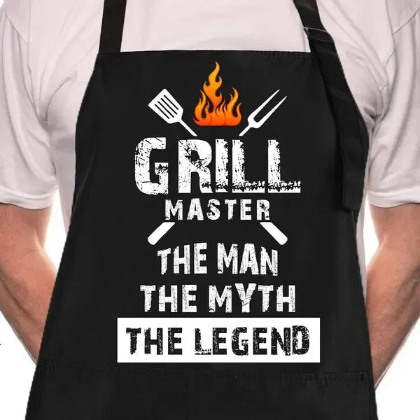 Men's Grill Master Cooking Apron with Adjustable Straps and Front Pockets - Black