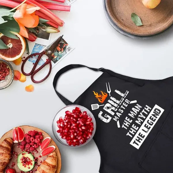 Men's Grill Master Cooking Apron with Adjustable Straps and Front Pockets - Black