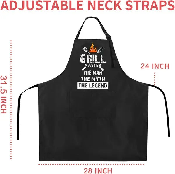 Men's Grill Master Cooking Apron with Adjustable Straps and Front Pockets - Black