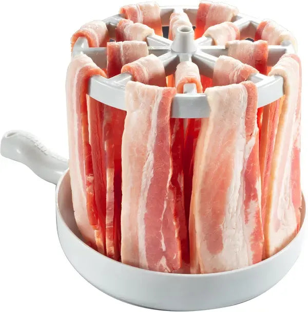 Microwave Bacon Cooker Rack with Vertical Hanging Slots and Grease Drip Tray for Crisp Low-Fat Bacon