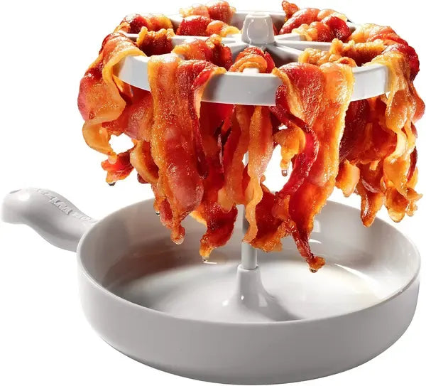Microwave Bacon Cooker Rack with Vertical Hanging Slots and Grease Drip Tray for Crisp Low-Fat Bacon