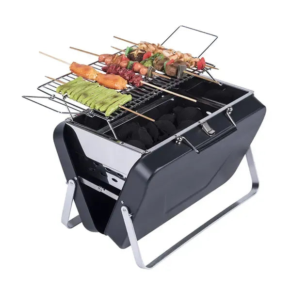 Portable Foldable Charcoal BBQ Grill with Metal Frame and Cooking Grate for Camping and Outdoor Cooking - Black