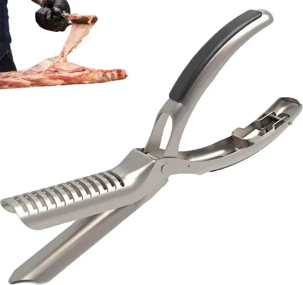 Stainless Steel Rib Membrane Remover Tool with Curved Blade and Non-Slip Handle - Silver