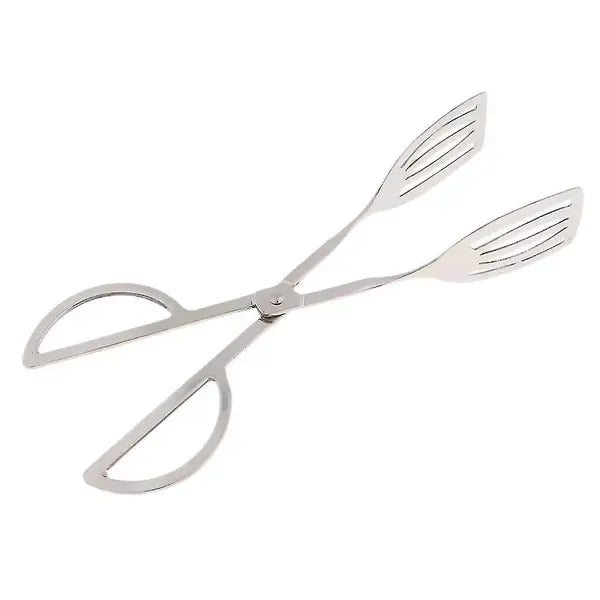 Stainless Steel BBQ Serving Tongs with Wide Non-Slip Gripping Heads 25 cm - Silver