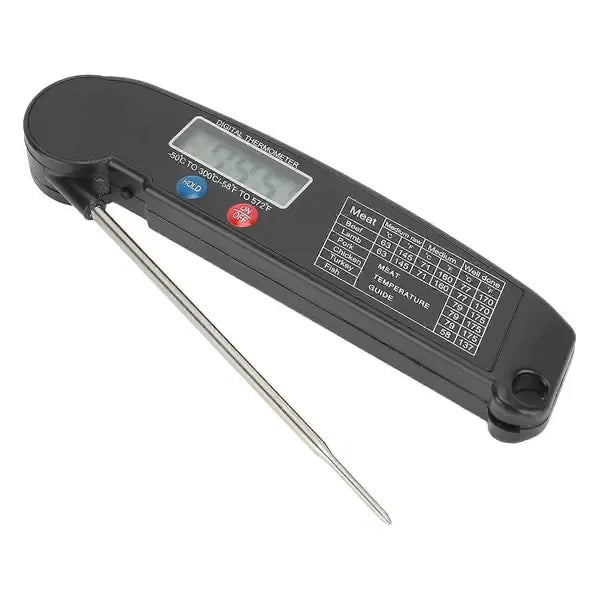 Instant-Read Digital Meat Thermometer with Folding Probe, Backlit LCD & Magnetic Back - Black