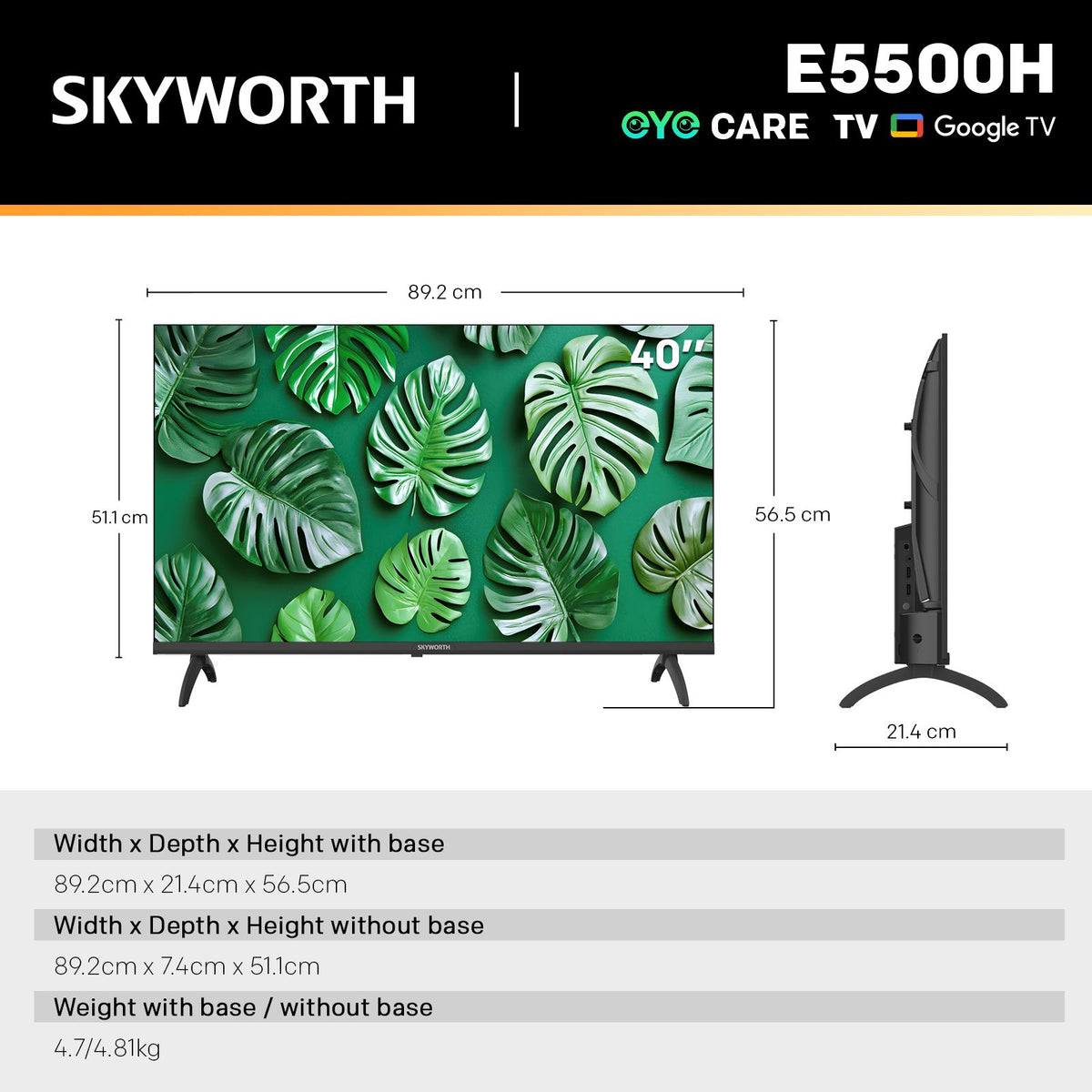 40" E5500H EyeCare Smart Google TV 1080P FHD HDR10 HLG Dolby Audio Voice Control